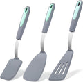 To encounter 3 Pieces Silicone Spatula Set, Heat Resistant Flexible Turner Spatulas, Nonstick Cookie Spatula, Fish Spatula, Dishwasher Safe, Light Grey