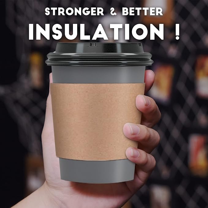 【100 Pack - 12 oz Disposable Coffee Cups To Go with Lids Sleeves and Straws 100% Biodegradable & Compostable Pla Eco Friendly Paper Coffee Cups for Tea Coffee Hot Chocolate