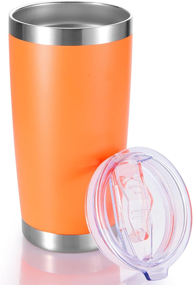 20 oz Tumbler Stainless Steel Tumblers with Lid Double Wall Vacuum Insulated Coffee Mug 20oz Powder Coated Cup for Hot and Cold Drinks, Orange, 1 pack
