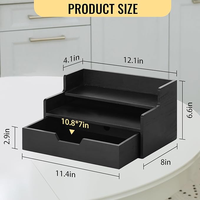 Coffee Pod Holder with Drawer, 3-Tier Wood K Cup Organizer for Countertop, Coffee Bar Organizer Storage Box, Coffee Station Organizer for Kitchen Coffee Station Decor