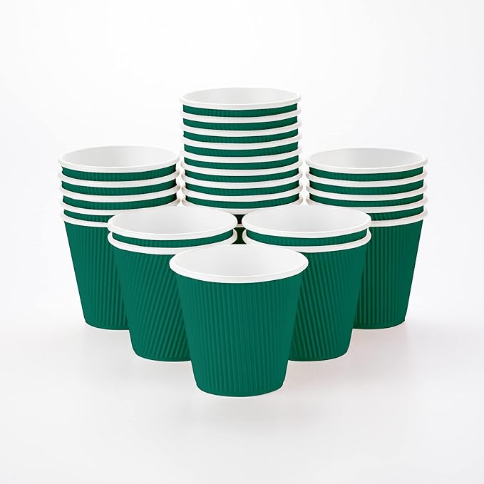 Restaurantware 8 Ounce Double Wall Disposable Coffee Cups, 500 Insulated Forest Green Paper Tumblers with Ripple Wall Design, Lids Sold Separately for Hot Drinks like Tea, Hot Chocolate and More