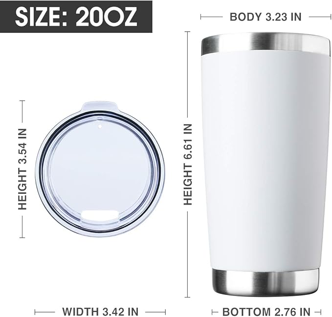 20oz Tumbler Bulk Stainless Steel Vacuum Insulated Tumblers with Lid Double Wall Travel Mug, Durable Powder Coated Coffee Cup, Suitable for Ice Drinks and Hot Beverage (White 12pack)