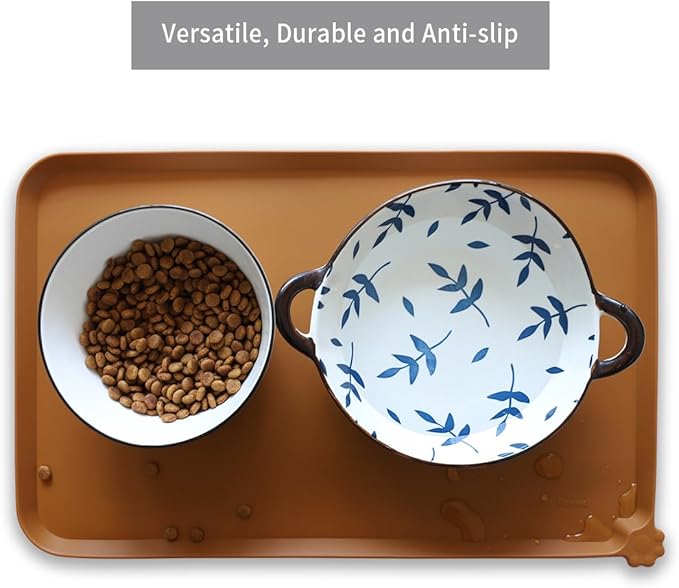 Hoki Found Silicone Pet Food Mats Tray - High-Lips Pet Dog Cat Bowl Mats - Dog Pet Cat Feeding Mat - Waterproof Dog Cat Food Mats -Pet Water Mats for Floors - Butterscotch