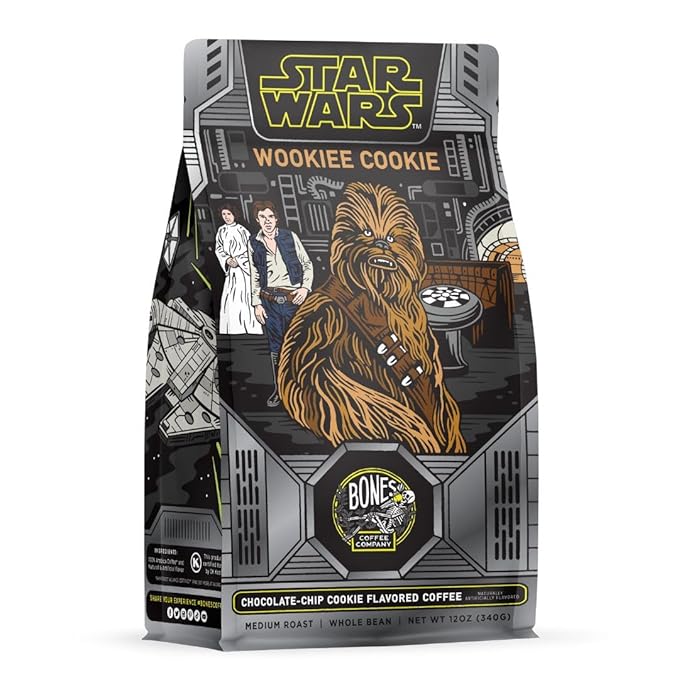 Bones Coffee Company Star Wars Wookiee Cookie Chip Cookie Flavor Flavored Coffee, Medium Roast Low Acid Arabica Beans Compatible with Auto drip and French Press Coffee Maker, 12 Oz Whole Bean