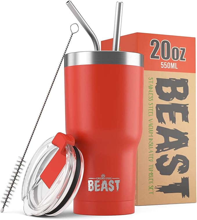 Beast 20 oz Tumbler Stainless Steel Vacuum Insulated Coffee Ice Cup Double Wall Travel Flask (Ladybug Red)