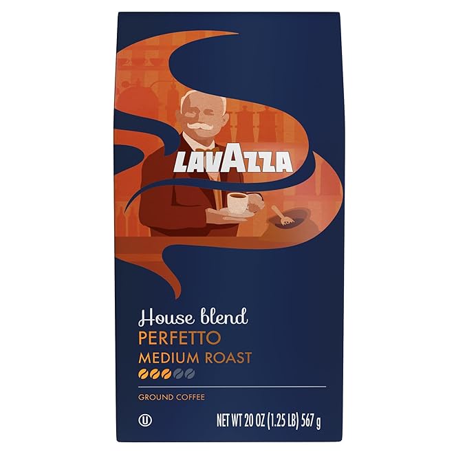 Lavazza Perfetto Ground Coffee Blend, Dark Roast, 20 Ounce, Value Pack, Caramel flavor with Dark and Velvety Texture, 100% Arabica