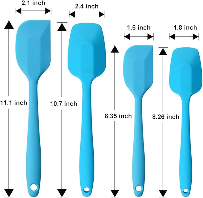 Silicone Spatulas Set, Rubber Spoon Spatula Heat Resistant Spoonula One Piece Design Seamless Spatula Non-Stick Scrapers Baking Mixing Tool (Blue Set)