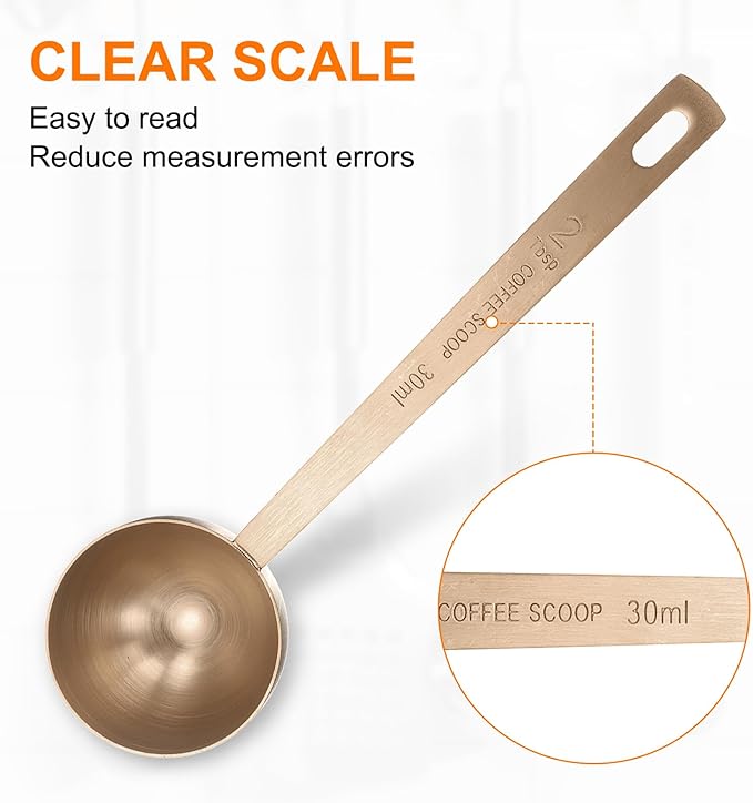HARFINGTON Coffee Scoop Spoon 2tbsp (6tsp, 30ml) 304 Stainless Steel Long Handle Teaspoon/Tablespoon Measuring Spoons Scoops for Tea Sugar Kitchen, Rose Gold