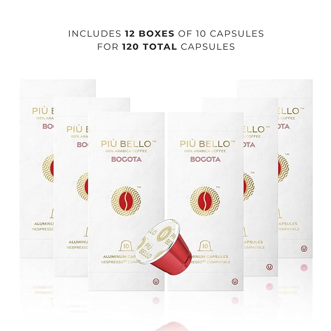 Piu Bello Coffee Pods - Nespresso Machine (Original) Compatible Capsules Pack - Rich & Balanced Taste - Strong Italian Espresso Flavored - Kosher Certified (120 Count Single Flavor) (Bogota)
