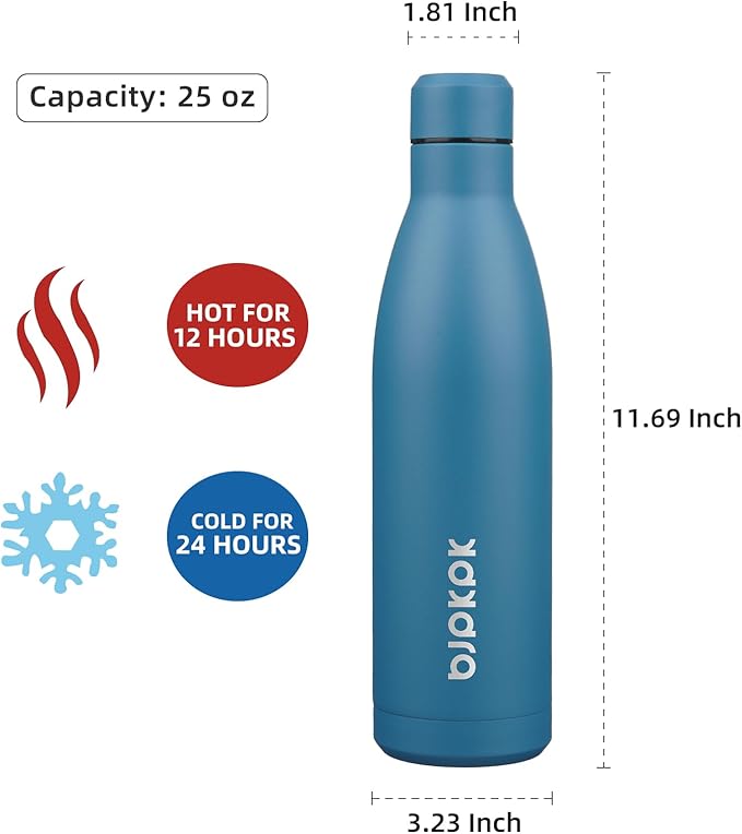BJPKPK 25oz Insulated Water Bottle Double Wall Vacuum Insulated Stainless Steel Water Bottles for Spots Keep Cold and Hot,Sea Blue