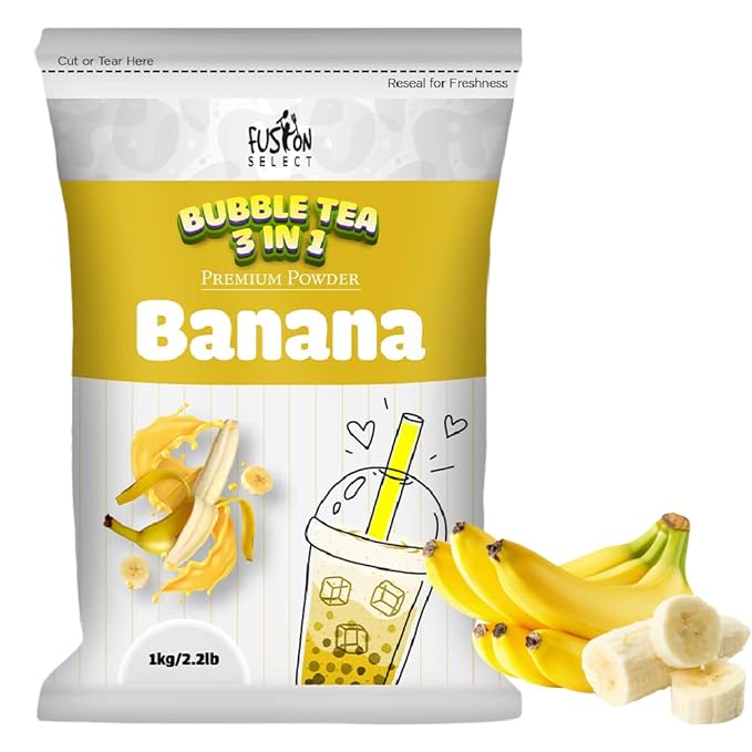 Fusion Select 2.2lb Banana MilkTea Powder For Bubble Tea, Boba Tea, 3-in-1 Drink Powder with Cream & Sugar, Smoothies - Instant Pre-Mixed Beverage for Hot or Cold Blends or Yummy Frappes