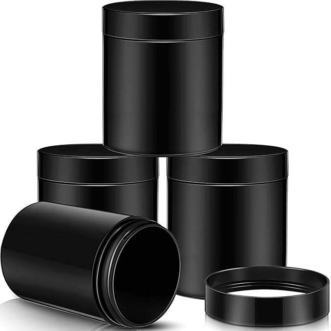 Patelai 4 Pieces Round Wide-mouth Leak Proof Plastic Container Jars with Lids for Travel Storage Makeup Beauty Products Face Creams Oils Salves Ointments DIY Making(8 Ounce,Pure Black)