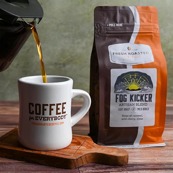 Fresh Roasted Coffee, Fog Kicker, 12 oz, Light Roast, Kosher, Ground