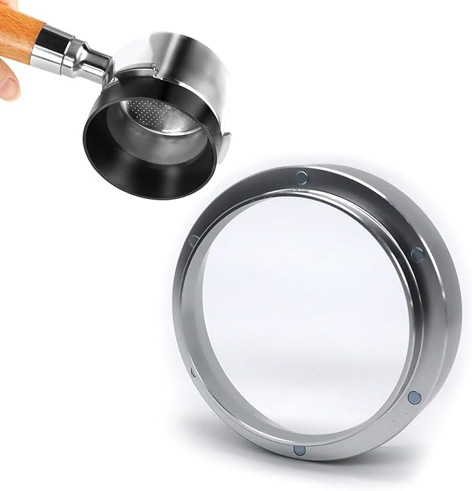 1pc Espresso Dosing Funnel 51/53/58mm Coffee Dosing Ring Aluminum Espresso Distribution Coffee Tool for Home Coffee Bar Shop College Dorm Room Apartment Essential Coffee Accessories (58mm, Silvery)
