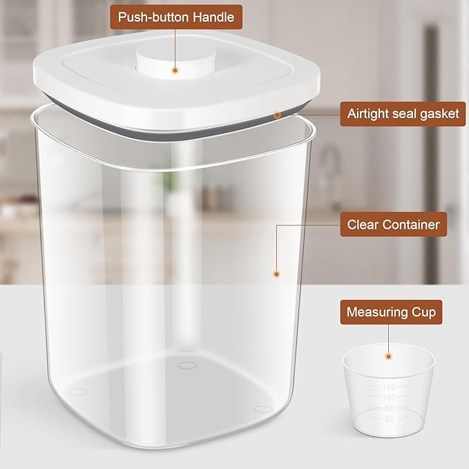 Airtight Rice Container 25 Lbs, Clear PET Plastic Food Storage Container Bin For Flour Sugar, Dry Food Holder with Easy Locking Lid for Kitchen Pantry Organization and Storage