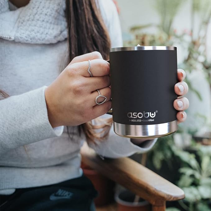 asobu Ultimate Ceramic Travel Mug, 12oz Insulated Stainless Steel Coffee Cup with Handle & Splash-Resistant Lid, Ceramic Lined for Pure Taste, BPA-Free, Double-Wall Vacuum for Hot Drinks