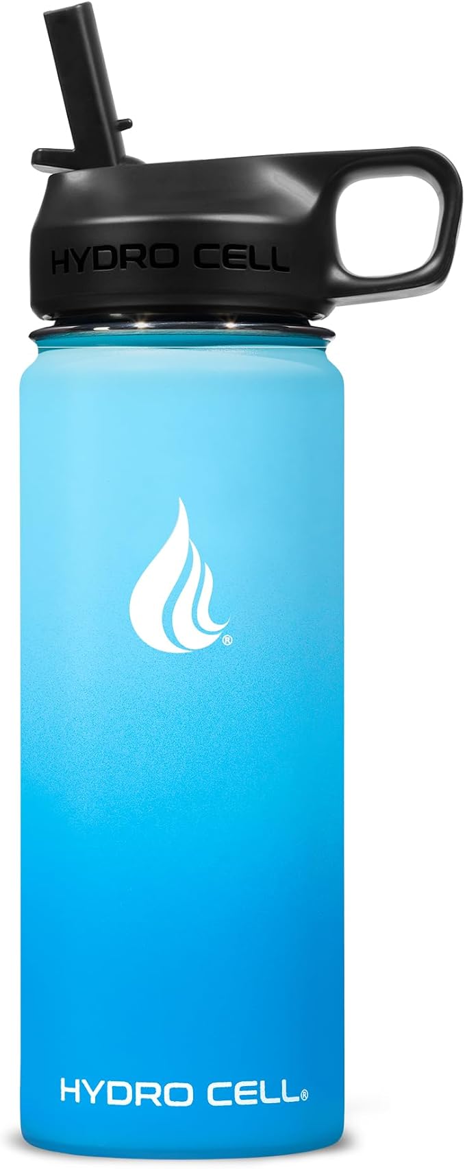 HYDRO CELL Stainless Steel Insulated Water Bottle with Straw - For Cold & Hot Drinks - Metal Vacuum Flask with Screw Cap and Modern Leakproof Sport Thermos for Adults (Sky/Blue 18oz)