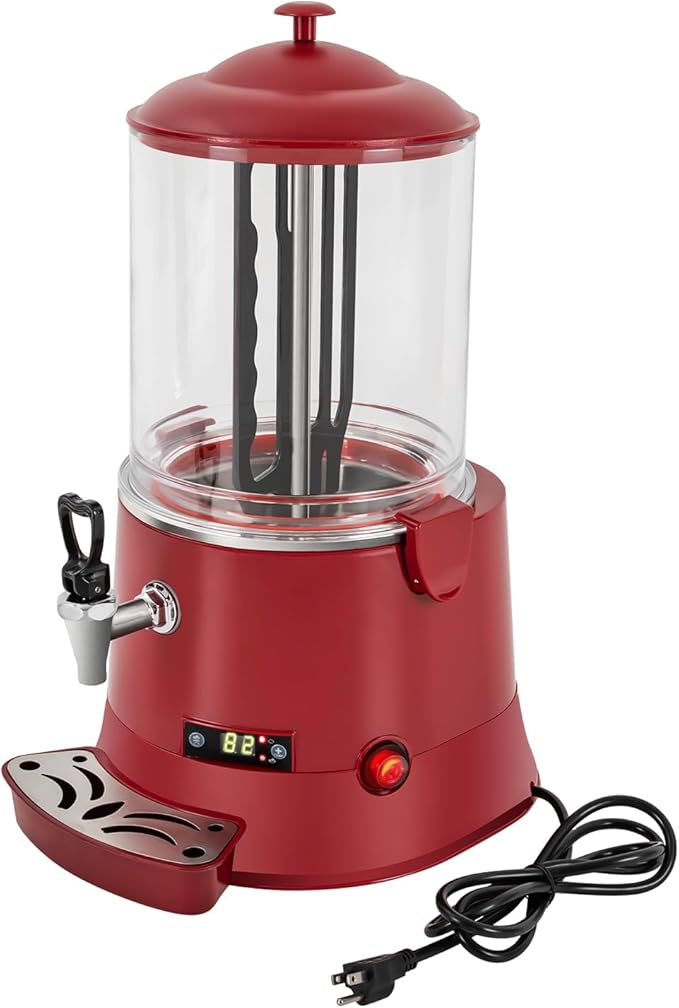 10L Commercial Hot Chocolate Machine Maker,110V Hot Chocolate Melting Machine,Temperature Adjustable Hot Beverage Warmer Dispenser for Chocolate Coffee Milktea (Red)