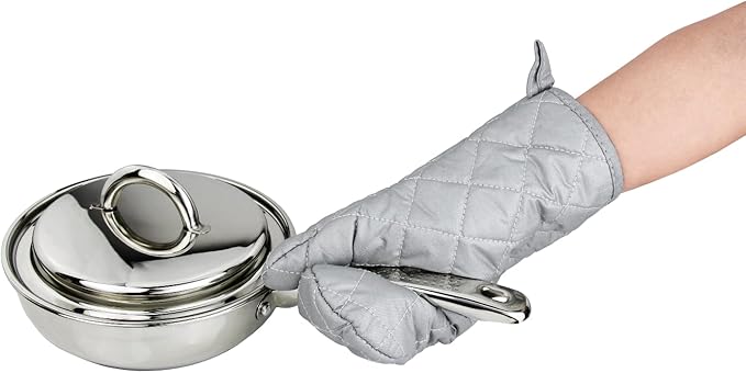 13 Inch Heat Resistant Oven Gloves New Cotton Oven Mitts Kitchen Gloves High Temperature Cooking Tool BBQ Gloves (13" Silver, 13 Inch)