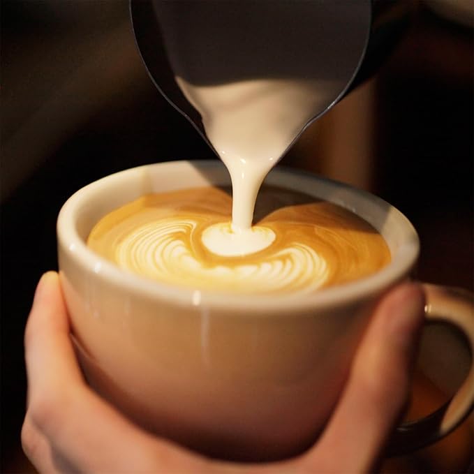 Milk Frothing Pitcher with BONUS Latte Art Pen, 12oz Milk Frother Cup with Clear Scale 304 Stainless Steel Cappuccino Espresso Machine Accessories for Barista Coffee Bar.