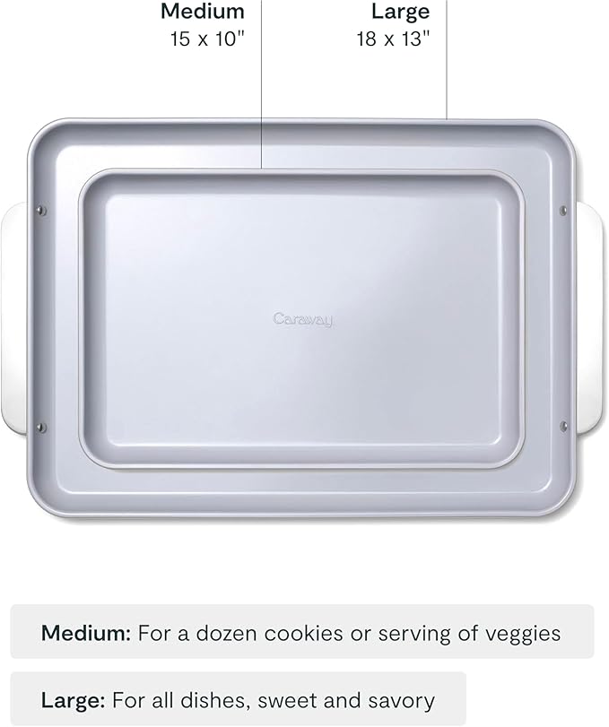 Caraway Non-Stick Ceramic Baking Sheet Duo - Naturally Slick Ceramic Coating - Non-Toxic, PTFE & PFOA Free - 18 x 13" Large & 15 x 10" Medium - Cream