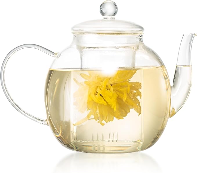 1530 ml/52 oz Large Glass Teapot with Removable Infuser, Clear Tea Kettle Stovetop Safe for Loose Leaf and Blooming Tea, Tea Lover's Choice