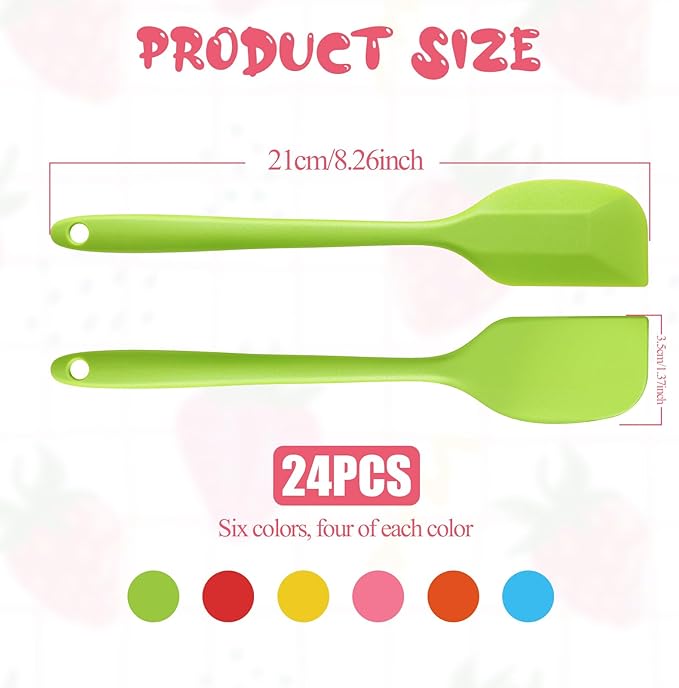 24 Pieces Small Silicone Spatulas, 8.3 inch Heat-Resistant Scrapers Rubber with Stainless Steel Core Baking Mixing Tool Seamless Spatula for Kitchen Cooking Cake Cream (6 Colors)