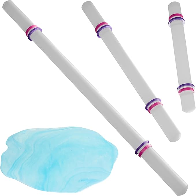Bakerpan Fondant Roller 3 Size Set, for Rolling Fondant, Gum Paste, Dough, Large, Medium and Small Rolling Pins with Thickness Rings, 19.5", 13", 9" Rollers