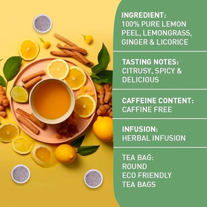 HANDPICK, Lemon Ginger Herbal Tea - 100 Pyramid Tea Bags | 100% Natural Ingredients, Tasty & Citrusy Hand-made Blend of Lemon & Ginger | Caffeine Free, Gluten Free | No Artificial Ingredients