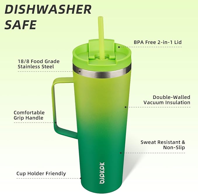 BJPKPK Insulated Tumbler with Handle, 26oz Insulated Tumblers with Lid and Straw, Stainless Steel Metal Water Bottles, Coffee Travel Mugs, Cups, Bamboo Grove