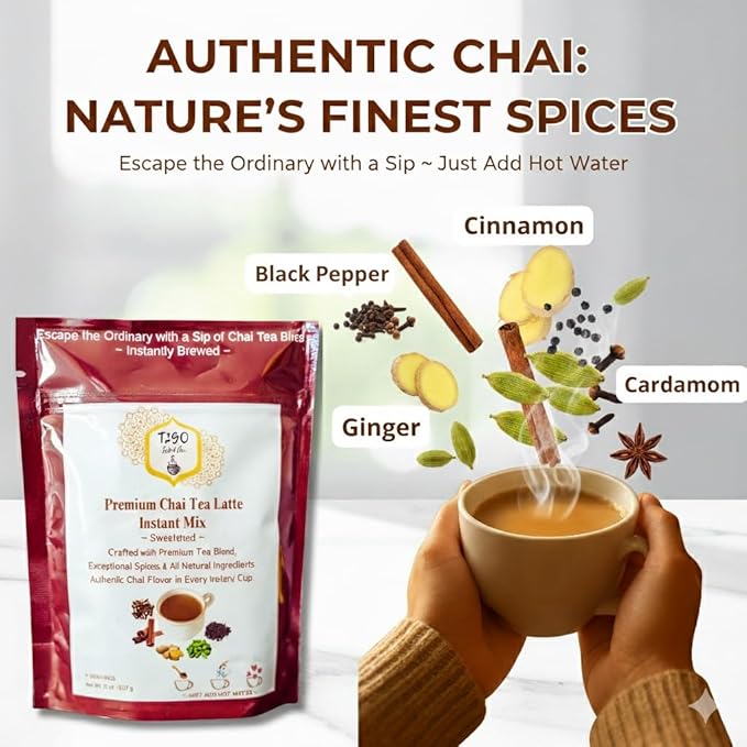 T2GO Chai Latte Mix | Instant Masala Chai Powder | Authentic Indian Tea Latte | Ready in Seconds | 8 oz