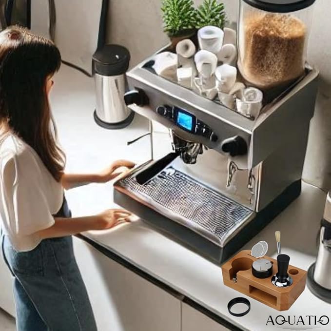 Espresso Tamping Station - Wooden Coffee Tamper Station For Storage 51, 53, 54 mm Portafilter Tamper Distributor - Espresso Organizer - Knock Box Accessories