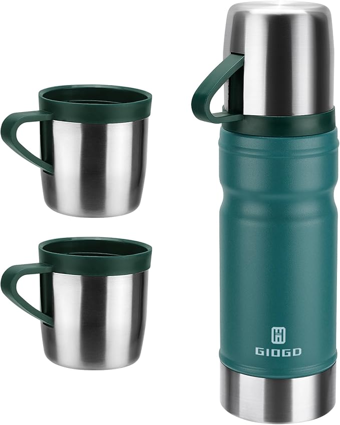 Vacuum Insulated Water Bottle Thermo Water Flask with Cup 680ml/23oz Stainless Steel Thermal Water Bottles Thermo for Hot and Cold Drinks Coffee Water(Blue,Set)