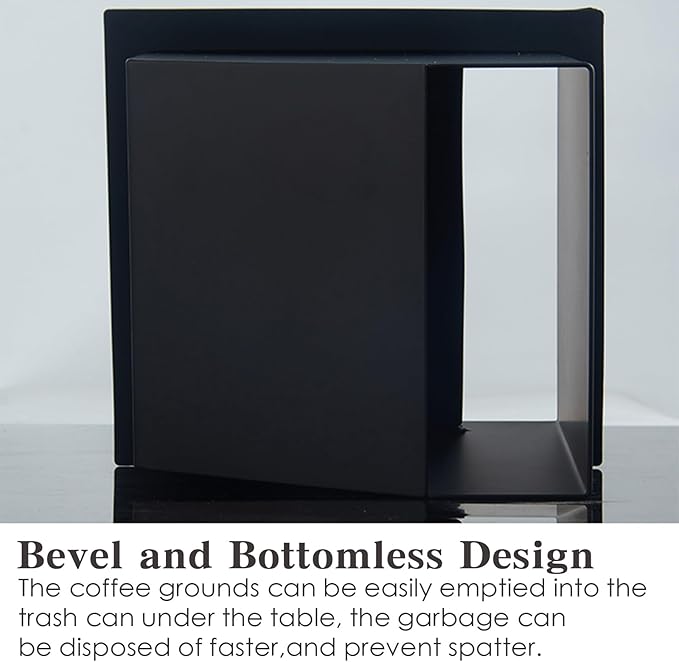 Stainless Steel Espresso Coffee Ground Knock Box Chute, Built-in Desktop Waste Bucket, Bottomless Knocking Residue Box