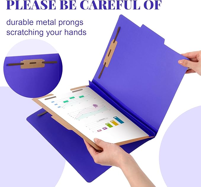 36 Pcs Classification Folders Letter Size, Back to School Supply for Teacher, Student, 1 Divider Pressboard File Folder Bulk with 2 Fasteners, 3.5 Inch Expanding File Organizer (Purple)