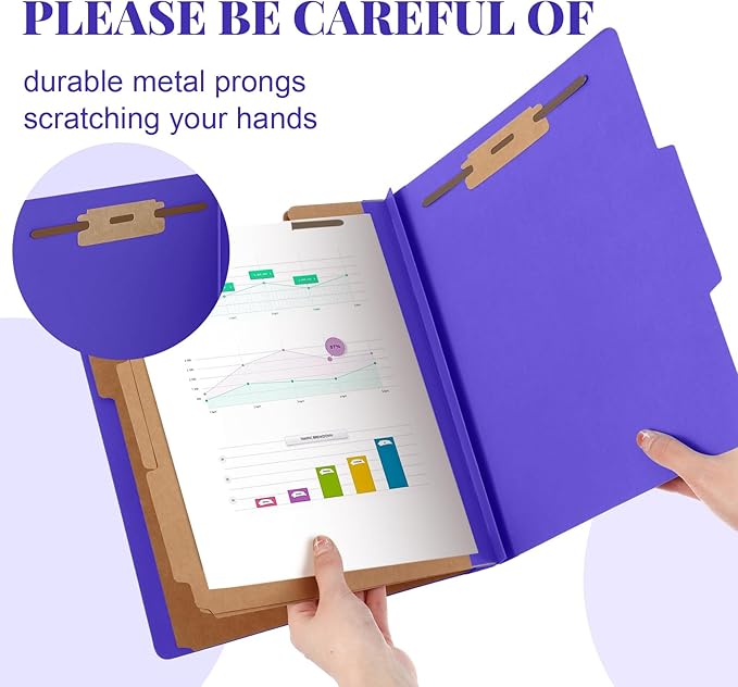 24 Pcs Classification Folders Letter Size, Back to School Supply for Teacher, Student, 3 Dividers Pressboard File Folder Bulk with 2 Fasteners, 3.5 Inch Expanding File Organizer (Purple)