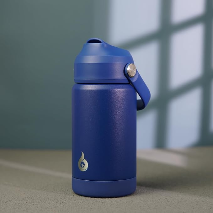 BJPKPK Insulated Water Bottle with Straw Lid, 12oz Thermos Water Bottles, Flex Handle & Non-slip Boot, BPA Free Leak Proof Stainless Steel Metal Thermos, Tumblers, Cups,Klein Blue