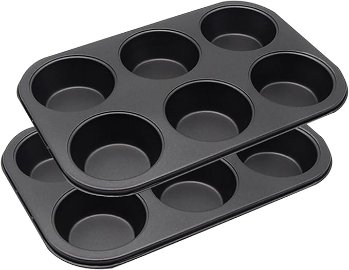 2 Packs Nonstick Round Muffin Baking Pan Tin, 6-Cup Muffin Tin, Cupcake Pans, Cheesecake Pans, Carbon Steel, Black