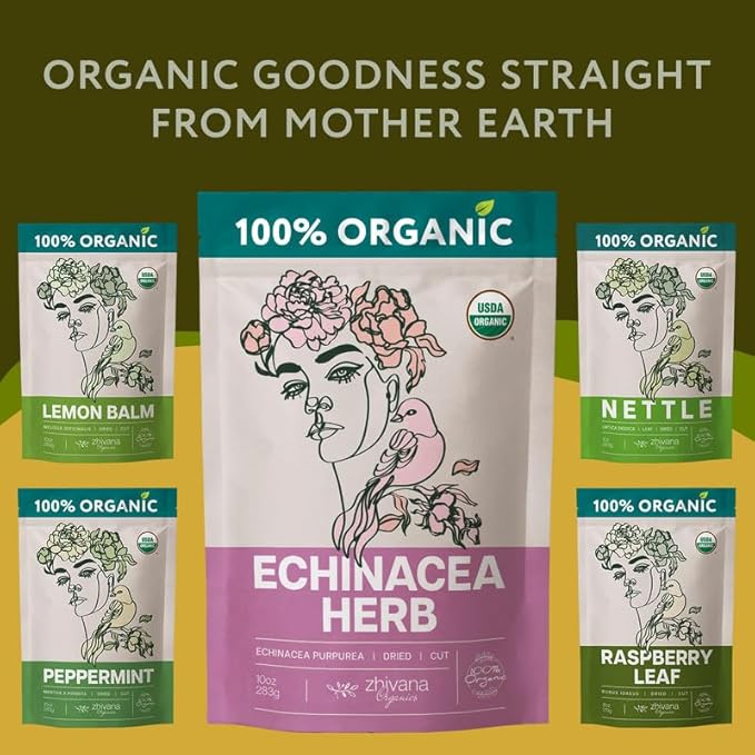 Organic Echinacea Tea Loose Leaf (4 oz.) – Echinacea Herb - Immunity Tea - Respiratory, Digestion - Equinacea Organica