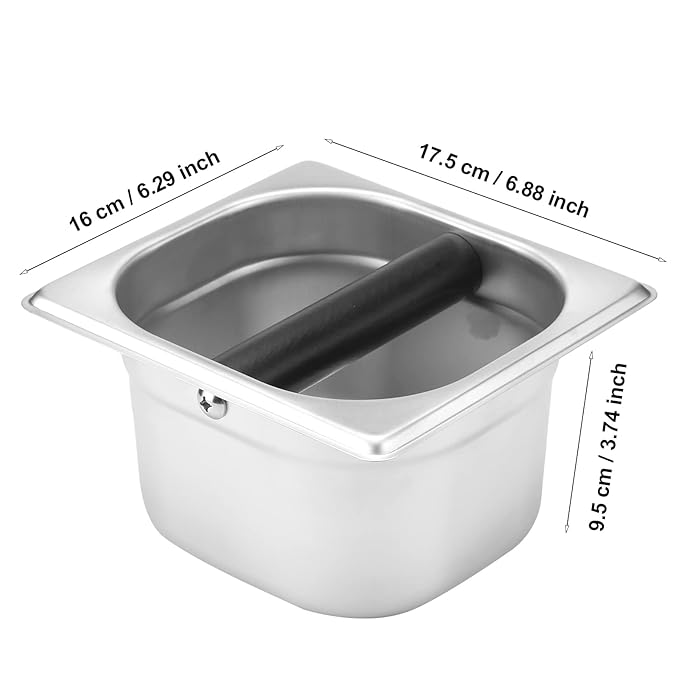 Ailelan Coffee Knock Box,Espresso Dump Bin,Coffee Bin,Stainless Steel Espresso Knock Box Built-in Container for Ground 6.3 x 6.89 x 3.7 inch (Square)