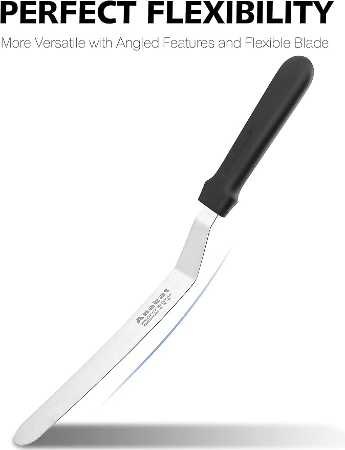 Anaeat Icing Spatulas, Set of 2 Professional Cake Angled Offset Spatula with 6", 8" Stainless Steel Blades - Thickened Frosting Knife with Durable Plastic Handle for Cake Decorating Pastry & Baking