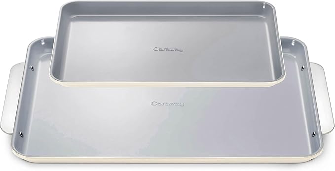Caraway Non-Stick Ceramic Baking Sheet Duo - Naturally Slick Ceramic Coating - Non-Toxic, PTFE & PFOA Free - 18 x 13" Large & 15 x 10" Medium - Cream