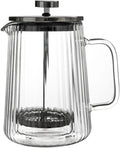 French Press Coffee Maker – 650ml (22oz) | Double-Wall Borosilicate Glass - Makes 4–5 Cups (1Cup = 4oz or 118ml) | Ribbed Manual Brewer with Stainless Steel Mesh Filter for Coffee & Tea