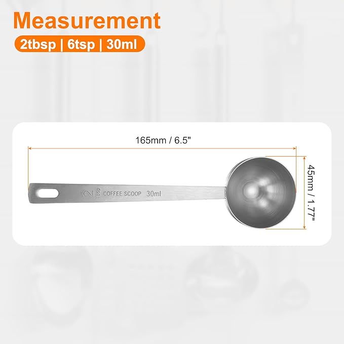 HARFINGTON 3pcs Coffee Scoop Spoon 2tbsp (6tsp, 30ml) 304 Stainless Steel Long Handle Teaspoon/Tablespoon Measuring Spoons Scoops for Tea Sugar Kitchen, Silver