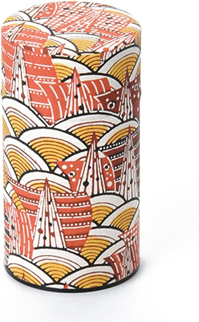 Japanese Pokkan Coffee Spice Tea Tin Canister Washi Paper Storage with Lid 7.05 oz Capacity (Modern Seigaiha)