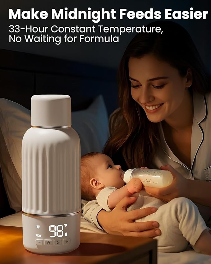 Portable Bottle Warmer for Travel, 2.5 Min Fast Heating for Breast Milk and Formula, Portable Milk Warmer with 10400mAh Long Battery, 17oz Large Capacity, Fast Charging Baby Bottle Warmer