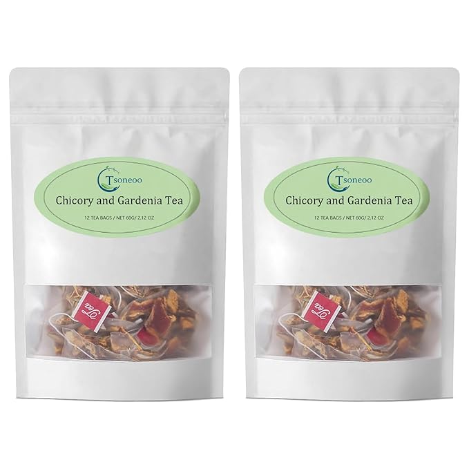 12 Tea Bags Chicory & Gardenia Herbal Tea - Gardenia, Chicory, Honeysuckle, Licorice, Tangerine Peel, Natural Sugar Free Blend, Vegan & Caffeine Free (2pcs)