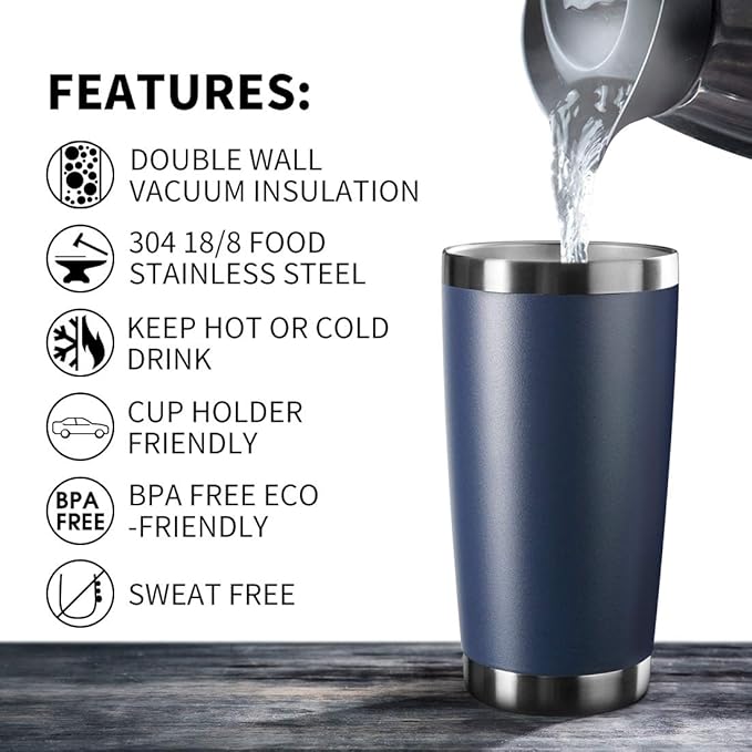 20oz Tumbler Bulk Stainless Steel Vacuum Insulated Tumblers with Lid Double Wall Travel Mug Durable Powder Coated Coffee Cup, Suitable for Ice Drinks and Hot Beverage (Navy 12pack)
