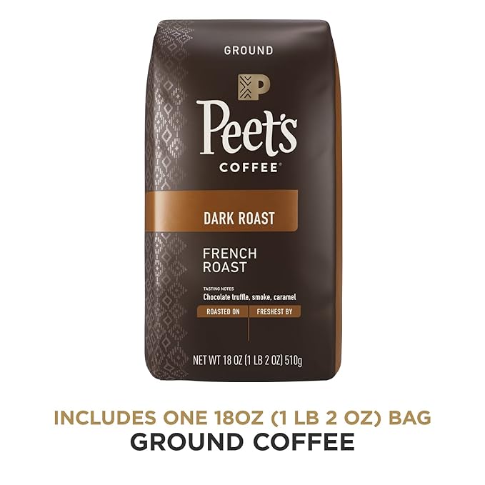 Peet's Coffee, Dark Roast Ground Coffee - French Roast 36 Ounces (2 Bags of 18 Ounces)