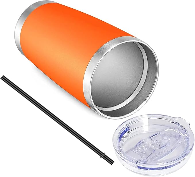 VEGOND 20oz Tumbler with Lid and Straw Stainless Steel Tumbler Cup Bulk Vacuum Insulated Double Wall Travel Coffee Mug Powder Coated Coffee Cup(Orange 6 Pack)